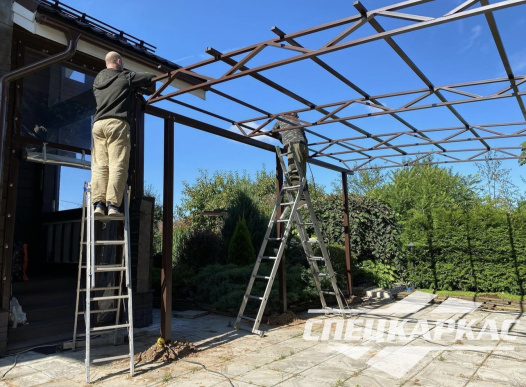 Односкатный навес из поликарбоната (скат за забор) №92 - фото 1873