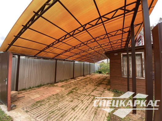 Односкатный навес из поликарбоната для автомобилей №95 - фото 1907