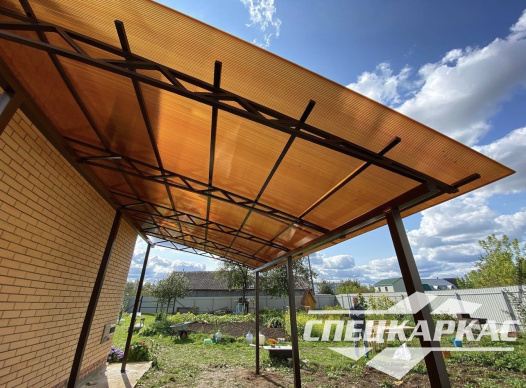 Односкатный навес к дому из поликарбоната №98 - фото 1931