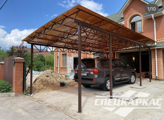 Односкатный навес из поликарбоната для парковки двух автомобилей №23 - фото 1187