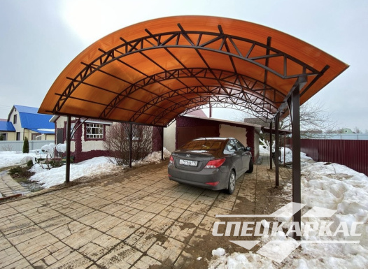 Арочный навес из поликарбоната над парковкой для двух автомобилей №44 - фото 1402