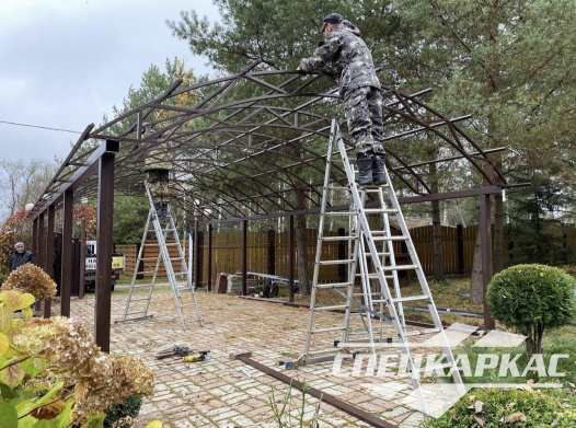 Навес из поликарбоната усиленный, для парковки двух автомобилей №65 - фото 1605